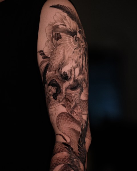 floral full sleeve tattoo