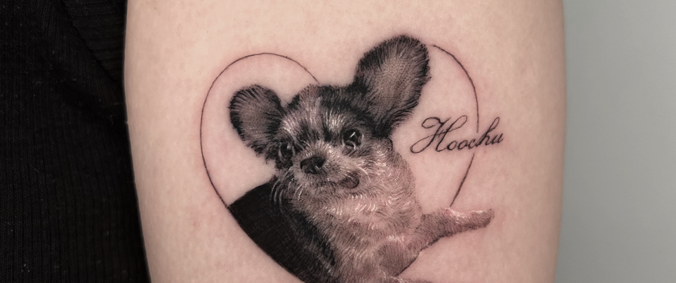 pet dog portrait tattoo on the upper arm